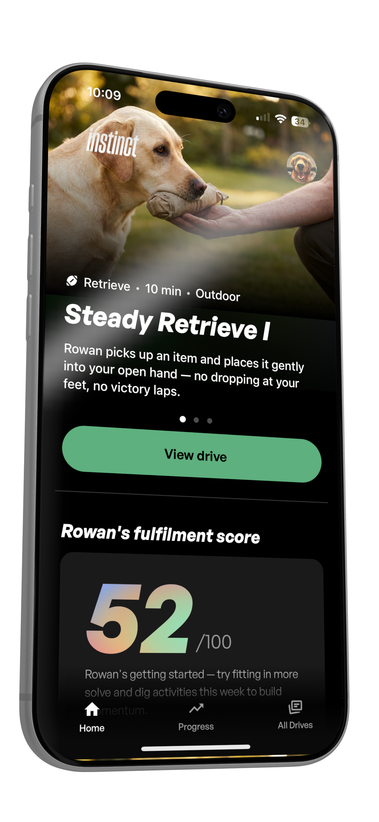 Instinct app showing Freddie's instinct profile